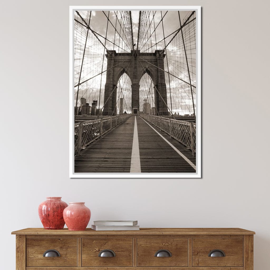 Brooklyn Bridge in Black & White Canvas Wall Art