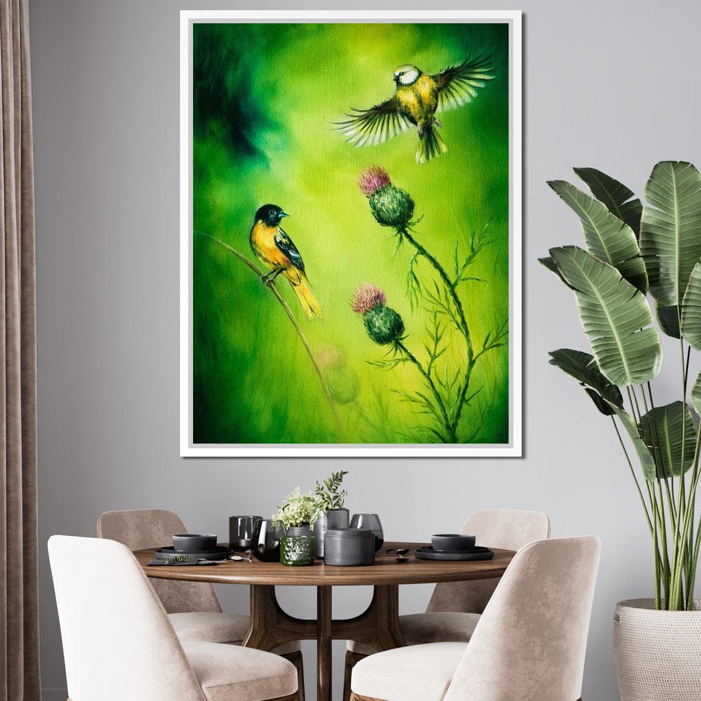 Emerald Songbirds Canvas Wall Art