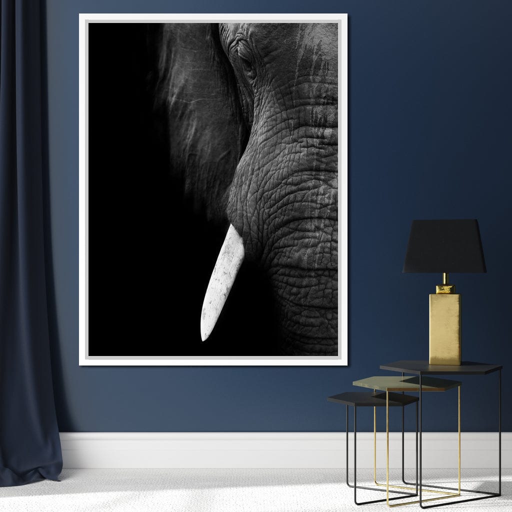 Black and White Elephant Close up Canvas Wall Art