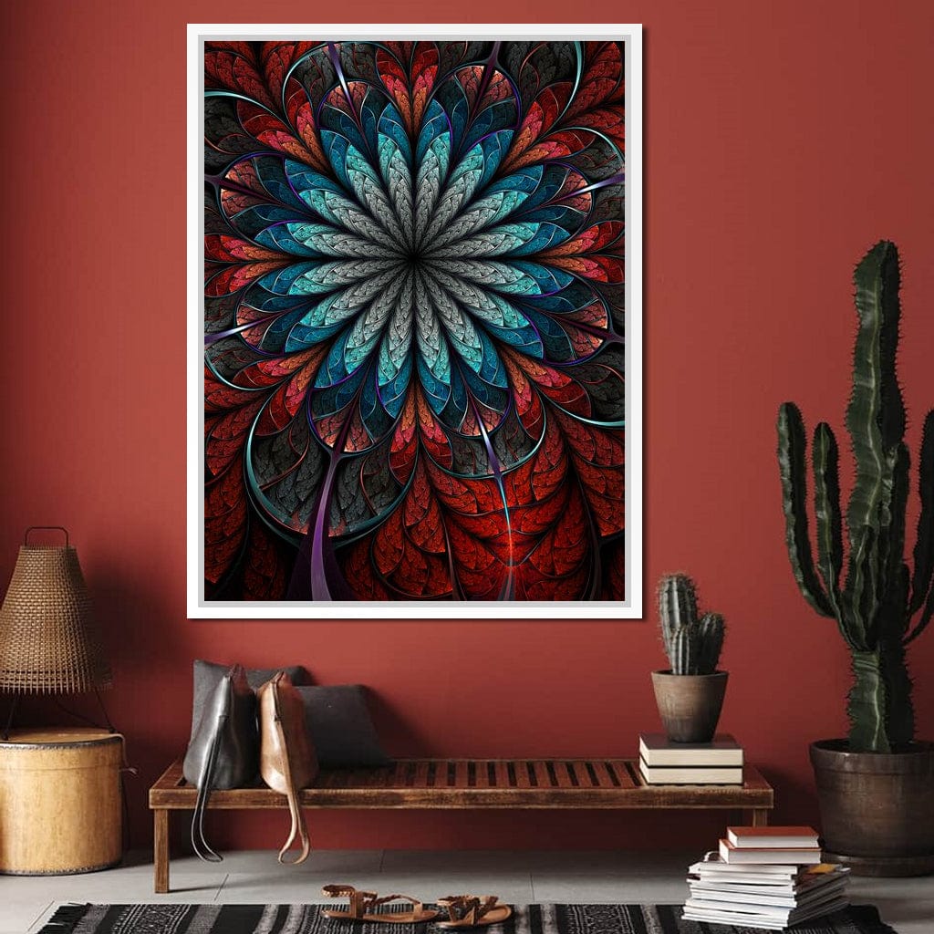 Red Shade Fractal Flower Canvas Wall Art