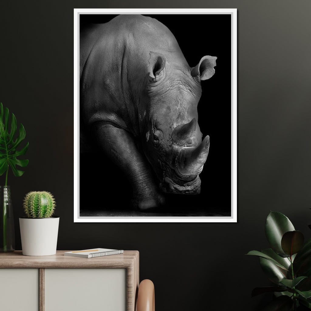 Black and White Rhino Canvas Wall Art