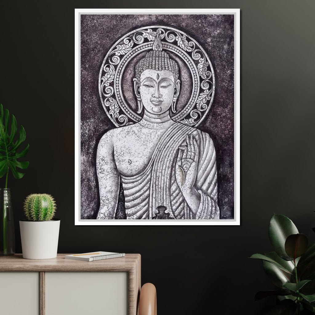 Grey Stone Buddha Canvas Wall Art