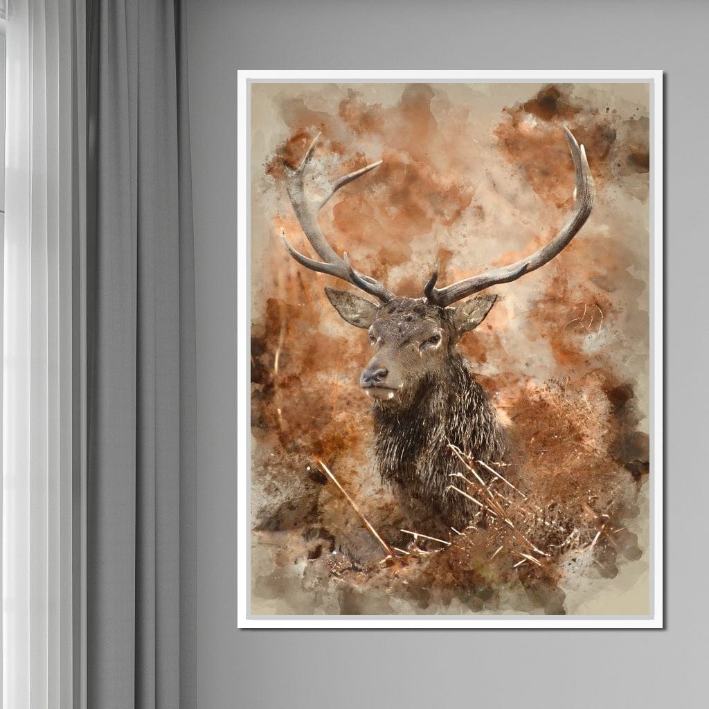 Red Deer Stag on Brown Background Canvas Wall Art