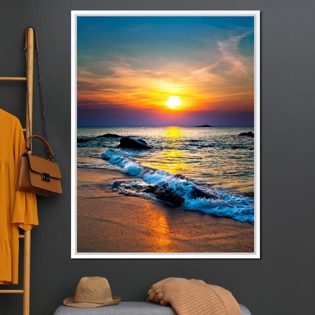 Black Sand Beach Sunset Canvas Wall Art