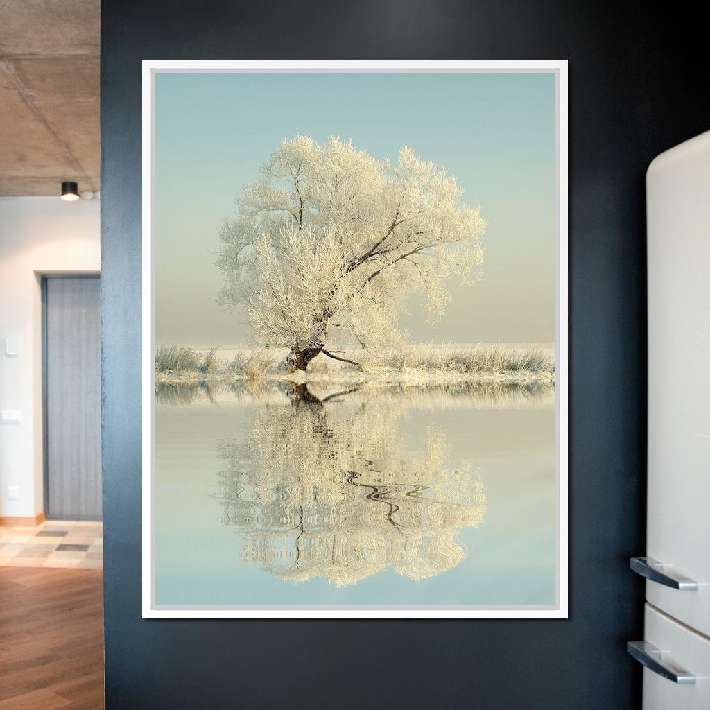Winter Tree by the Lake Canvas Wall Art
