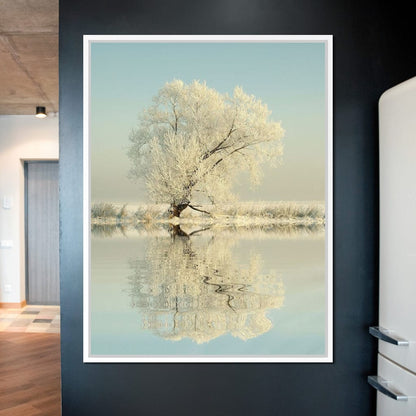 Winter Tree by the Lake Canvas Wall Art