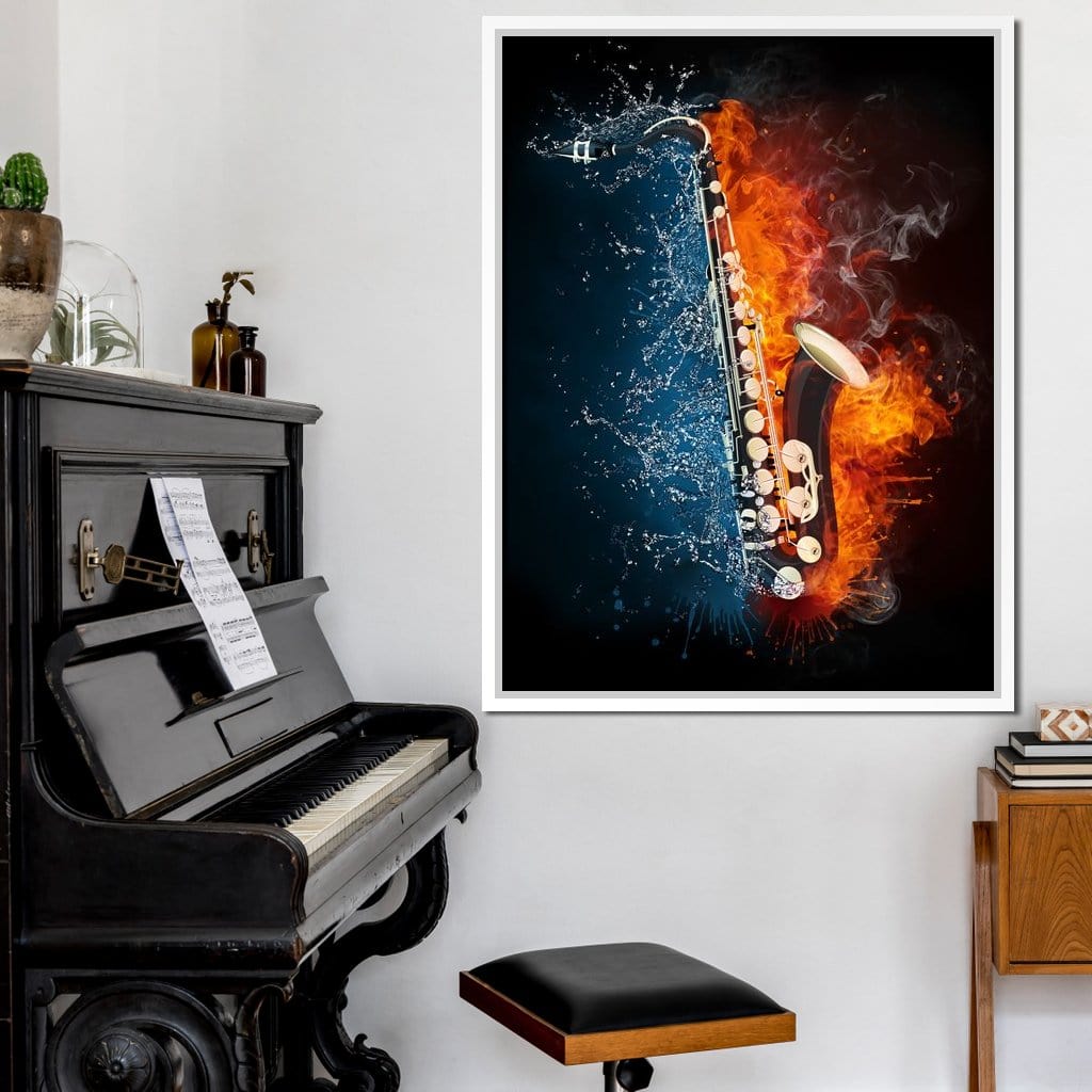 Fire & Water Saxophone Canvas Wall Art