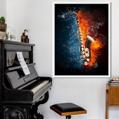 Fire & Water Saxophone Canvas Wall Art