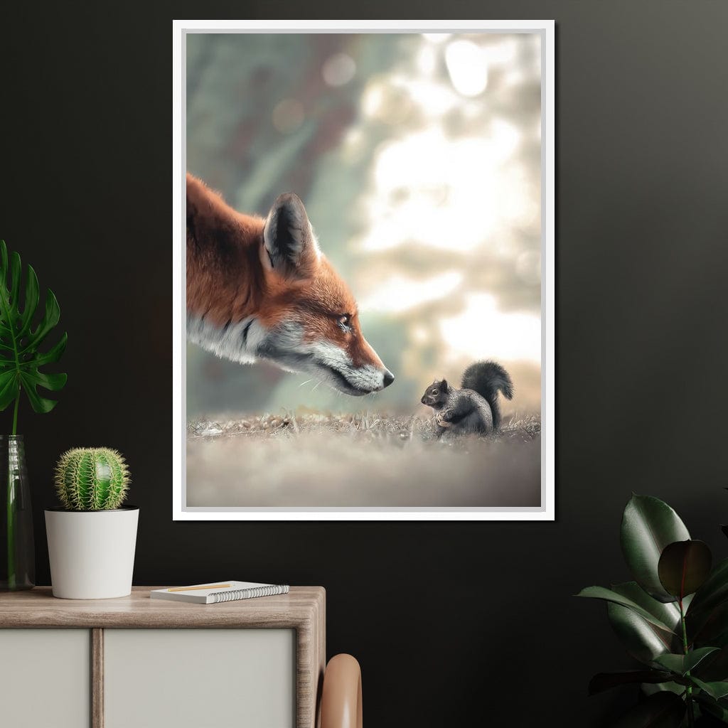 Fox Meets Squirrel Canvas Wall Art