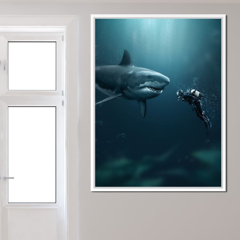 Shark Meets Diver Canvas Wall Art