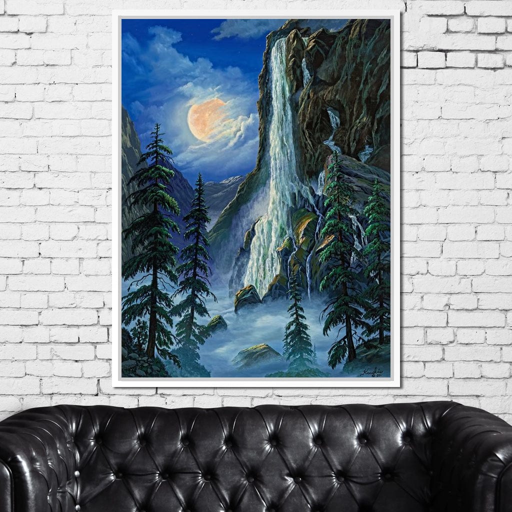 Moonlight Waterfall Canvas Wall Art