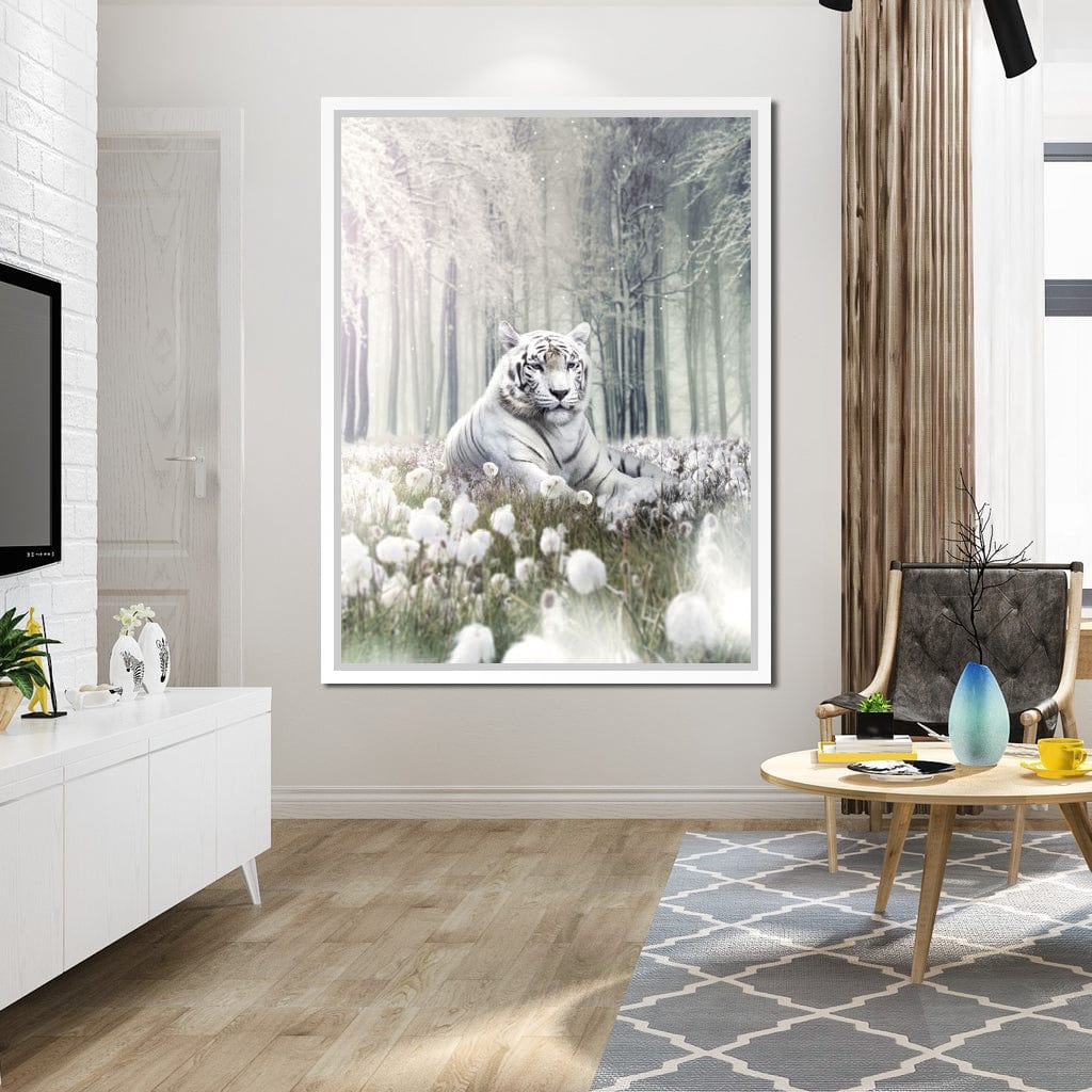 White Tiger Flowers Canvas Wall Art