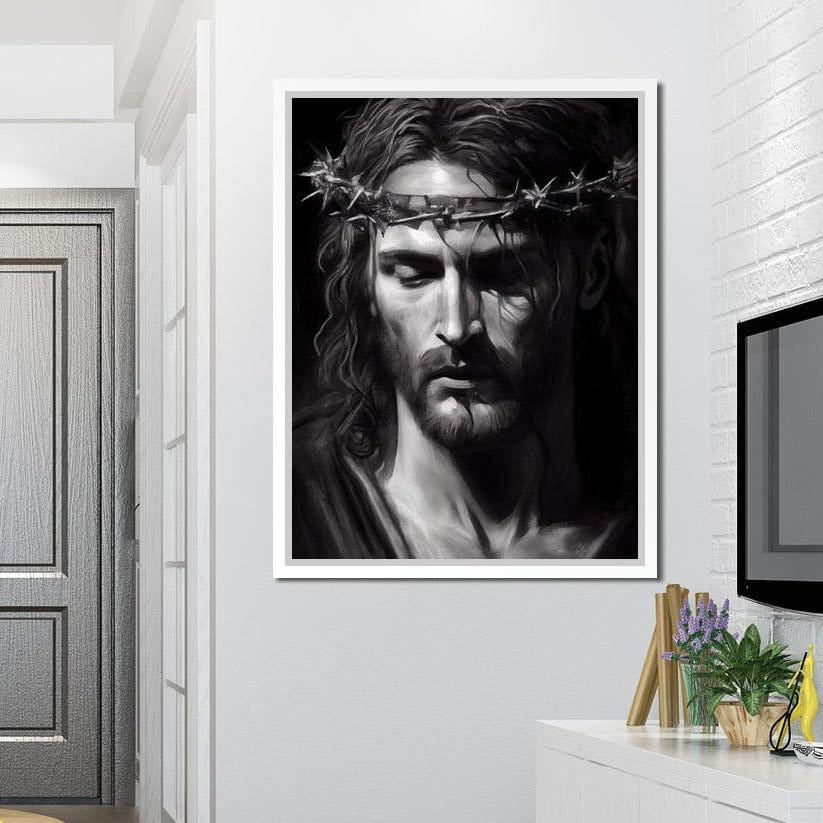 Black & White Jesus Portrait Canvas Wall Art