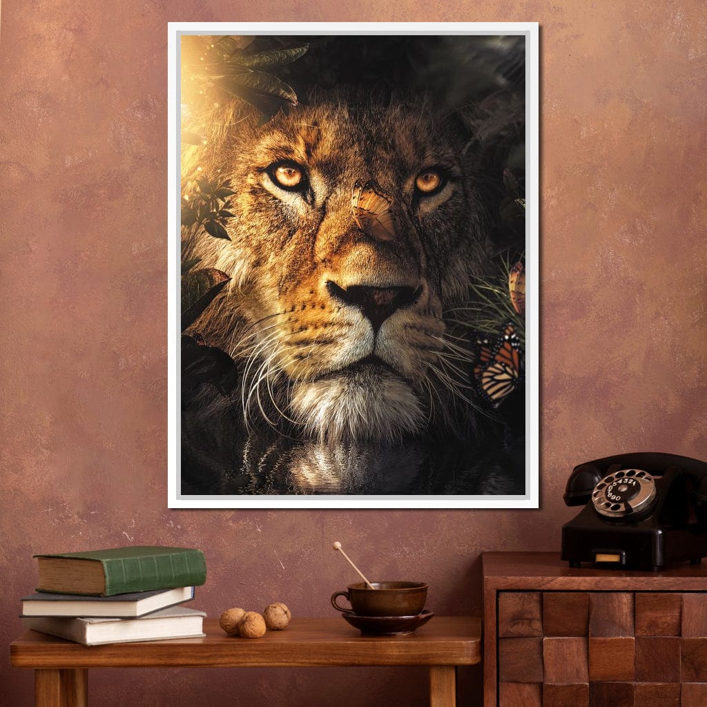 Lion Hiding Canvas Wall Art