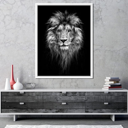 Black and White Lion Face Canvas Wall Art