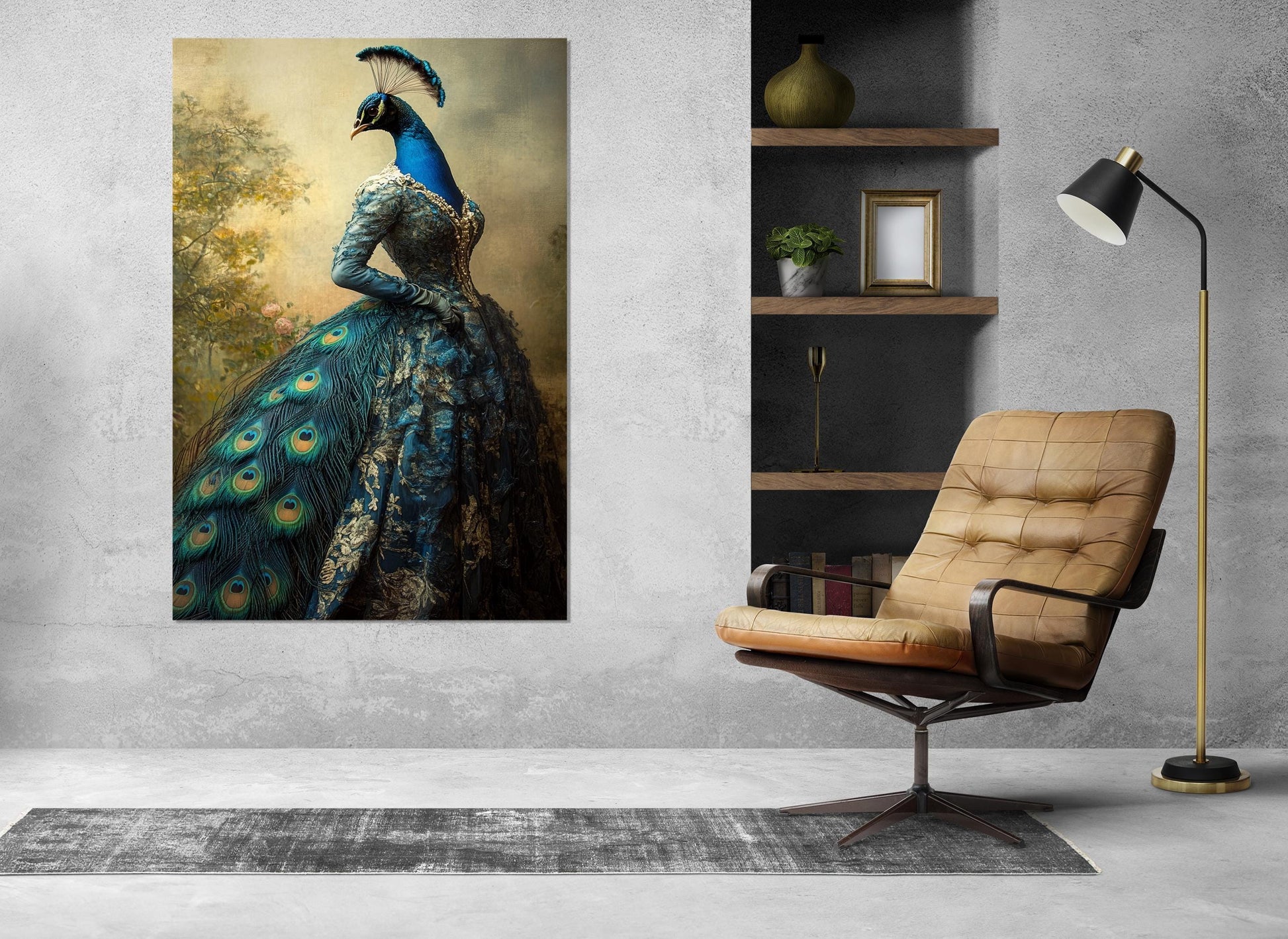 Abstract Lady Peacock Canvas Print, Elegant Peacock Wall Art, Peacock Poster, Vintage Peacock Wall Art, Framed & Ready t