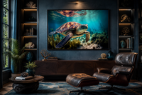 Sea Turtle In Coral Reef Underwater Canvas Wall Art