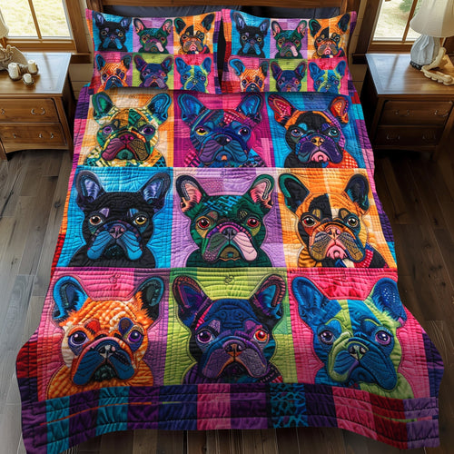 Charming French Bulldog 3-Piece Quilted Bedding Set - Single (59" x 70")