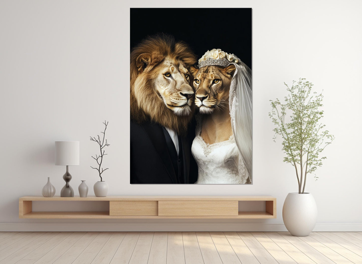 Newlyweds Canvas Print – Lion Couple Poster | Framed Canvas Art, Ready to Hang