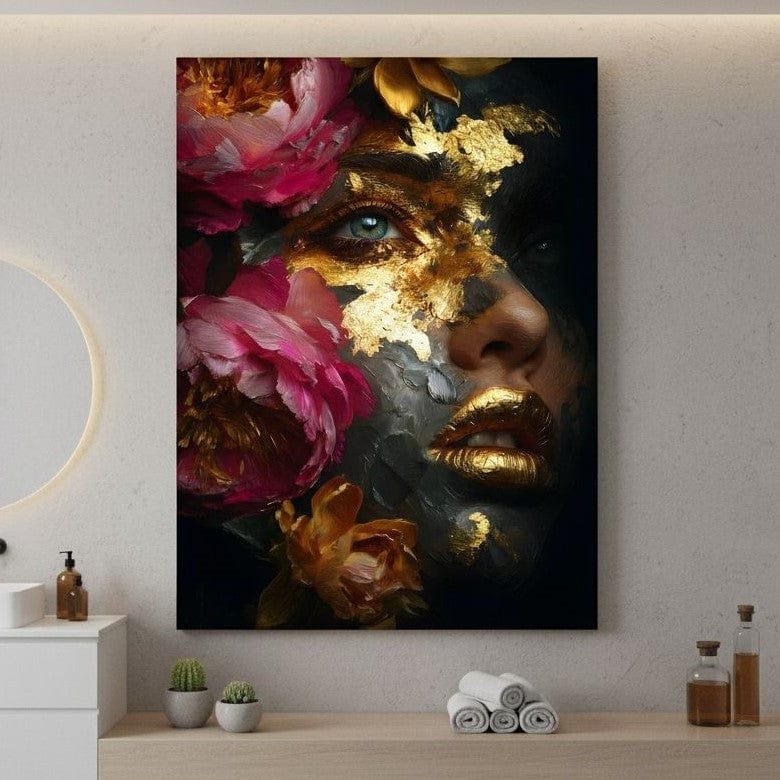 Golden Petal Portrait Radiance Canvas Wall Art