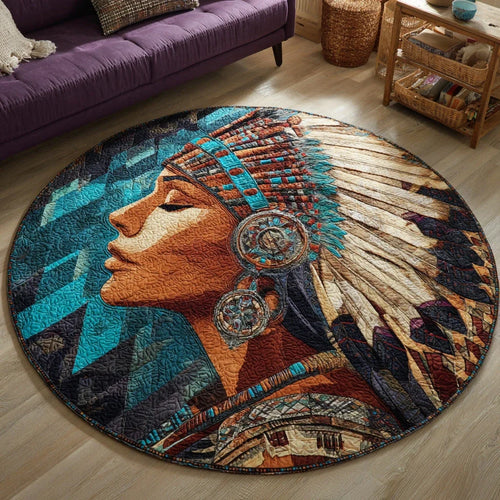 Feather Native Woman Quilted Round Mat