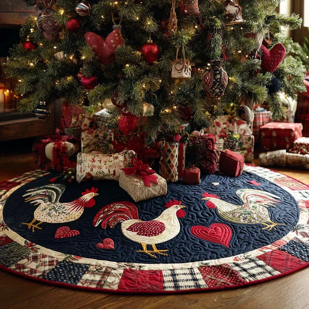 Feather Whimsy Christmas Quilted Tree Skirt