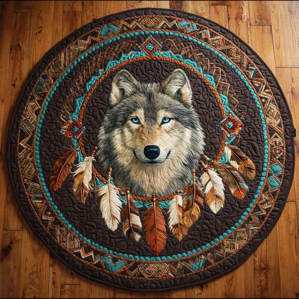 Feather Wolf Quilted Round Mat