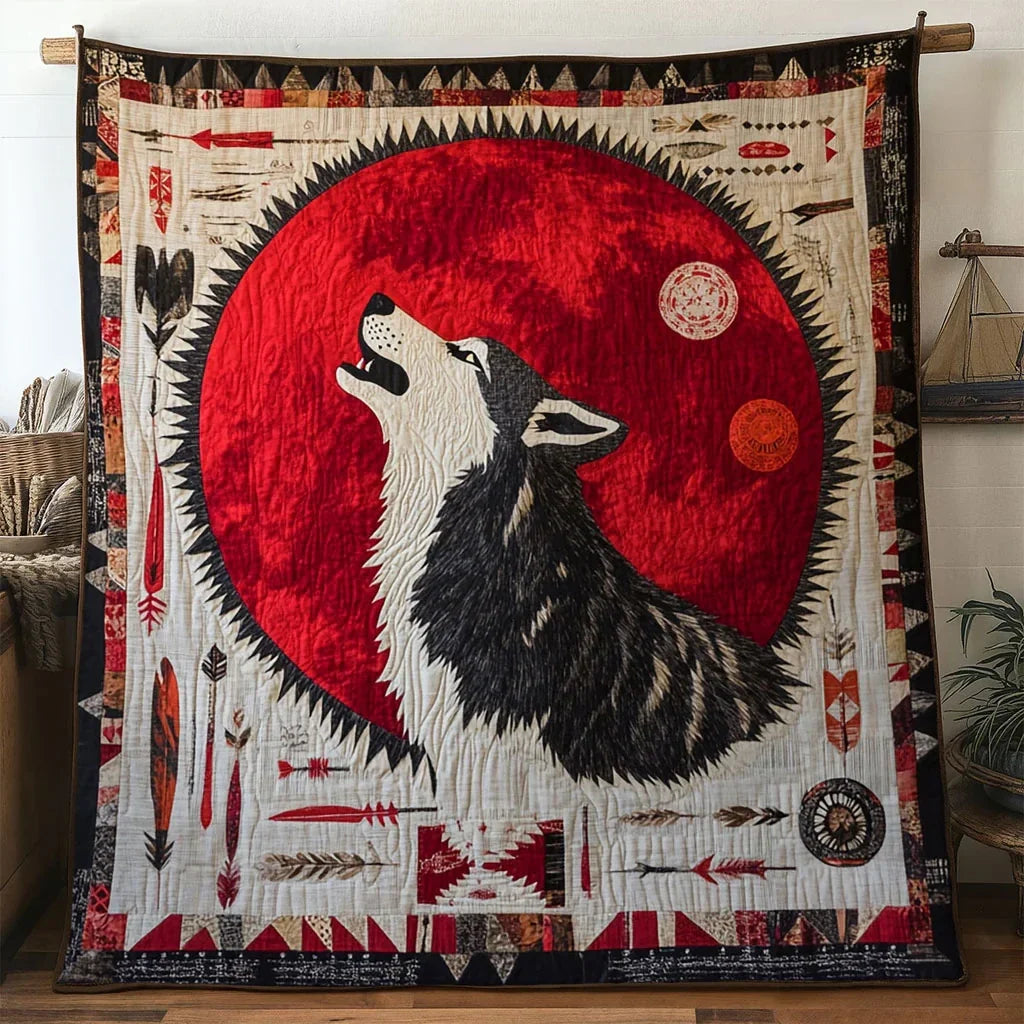 Feathered Wolf Quilt Blanket