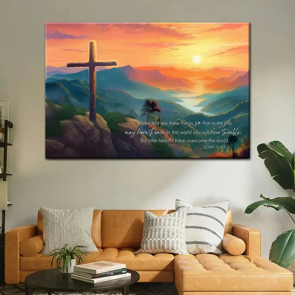take heart i have overcome the world john 16 33 niv wall art canvas (Landscape) (view 4)