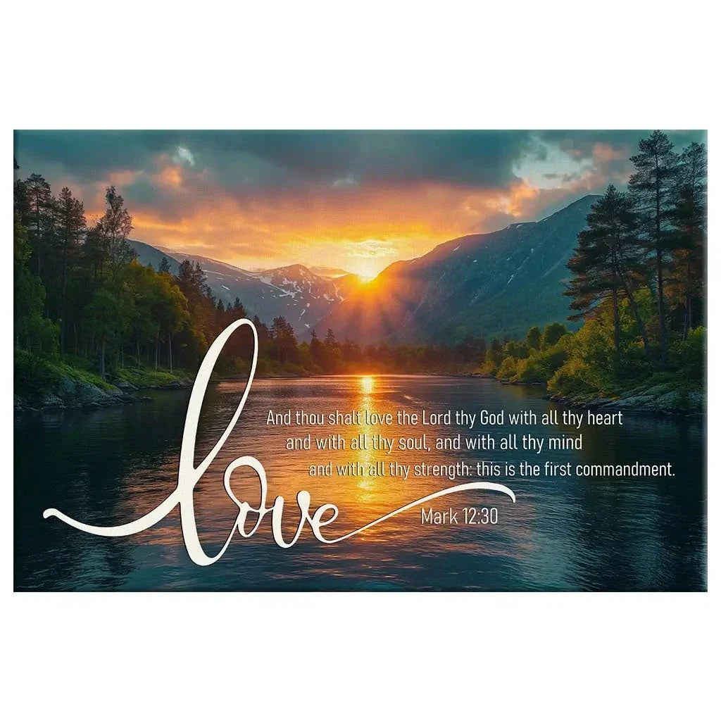 mark 12 30 love the lord your god with all your heart wall art canvas (Landscape) (view 7)