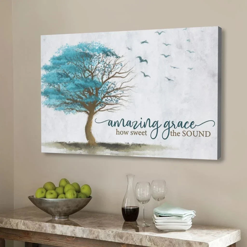 amazing grace how sweet the sound birds flying tree christian wall art canvas (Landscape) (view 2)