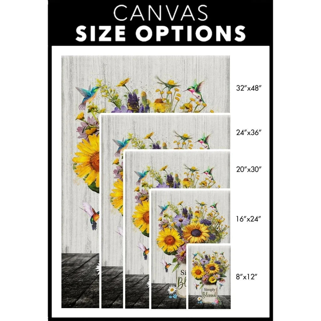 simply blessed hummingbirds and flowers in vase christian wall art canvas (view 2)