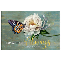 i am with you always matthew 28 20 butterfly white peony wall art canvas print (Landscape)