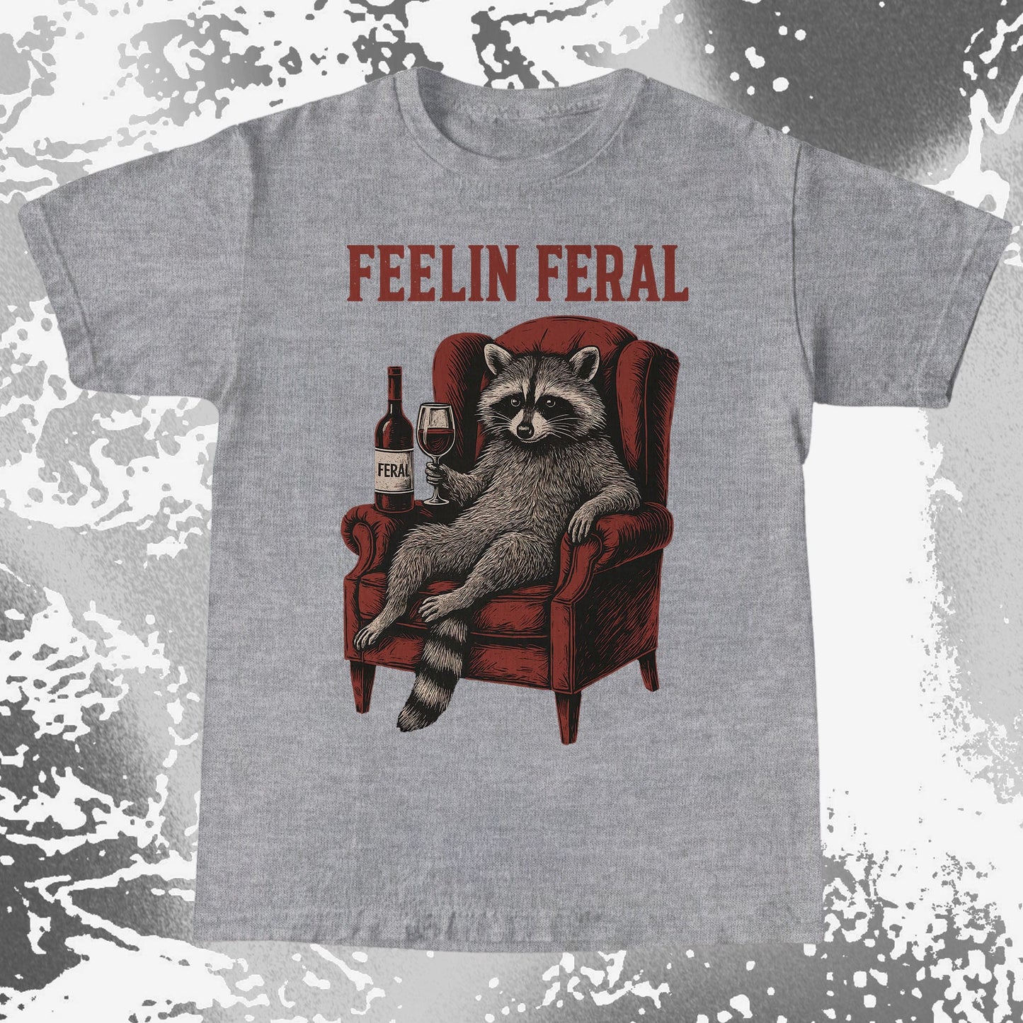 Feelin Feral Raccoon Wine Chair Shirt, funny meme tee gift (view 4)