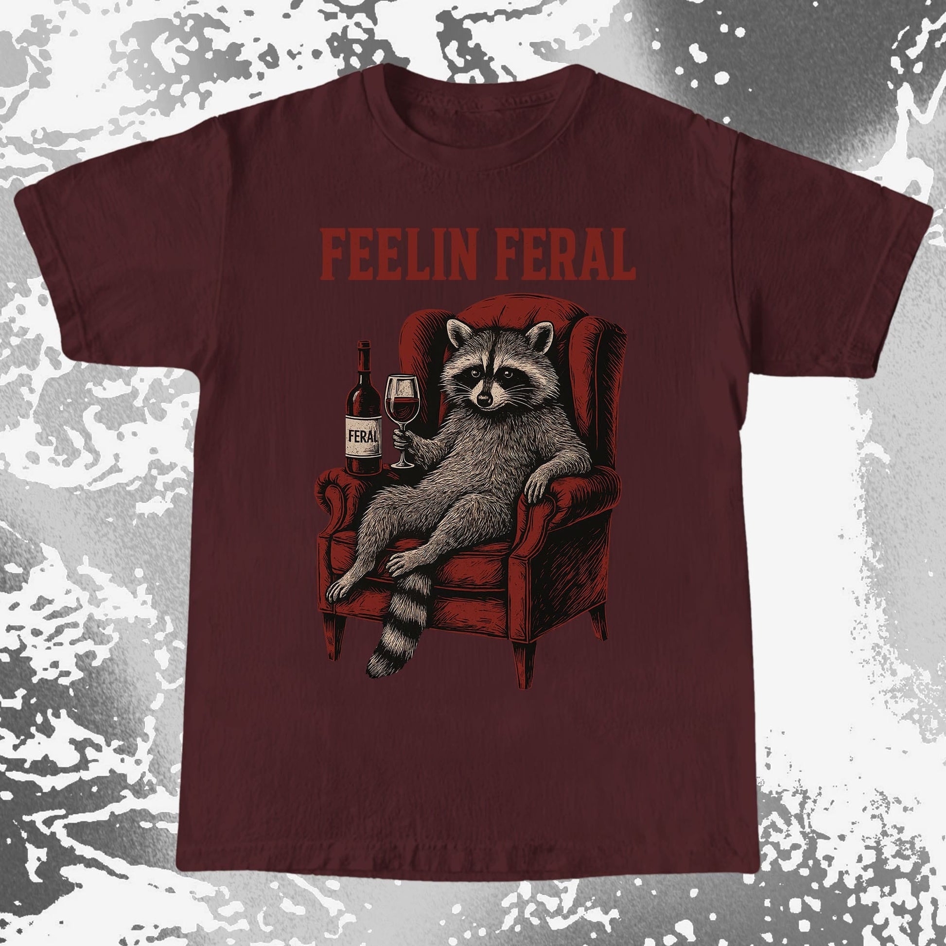 Feelin Feral Raccoon Wine Chair Shirt, funny meme tee gift (view 8)