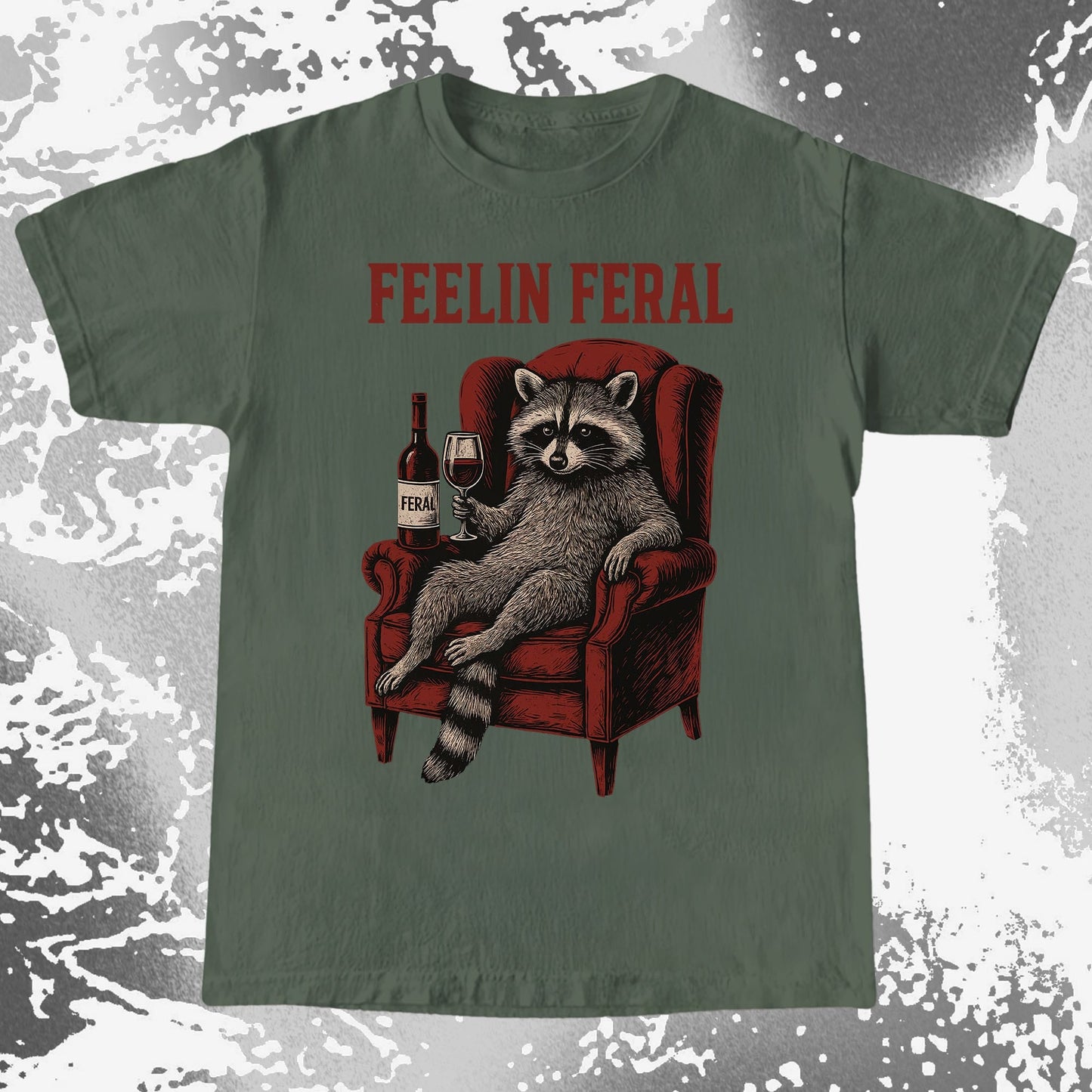 Feelin Feral Raccoon Wine Chair Shirt, funny meme tee gift (view 5)