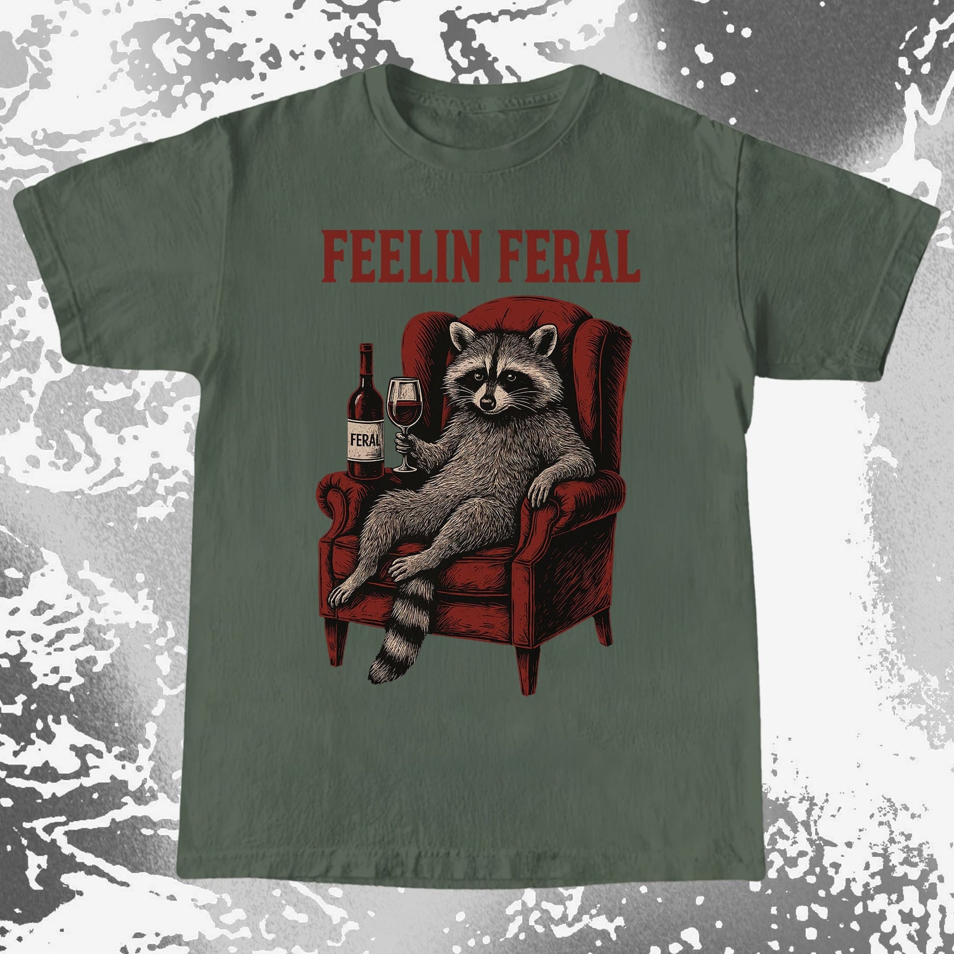 Feelin Feral Raccoon Wine Chair Shirt, funny meme tee gift (view 5)