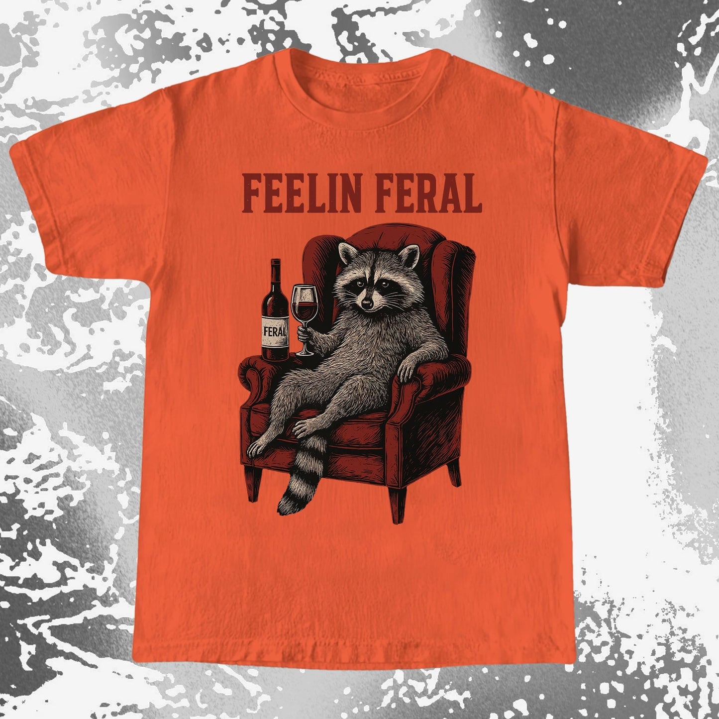 Feelin Feral Raccoon Wine Chair Shirt, funny meme tee gift (view 6)