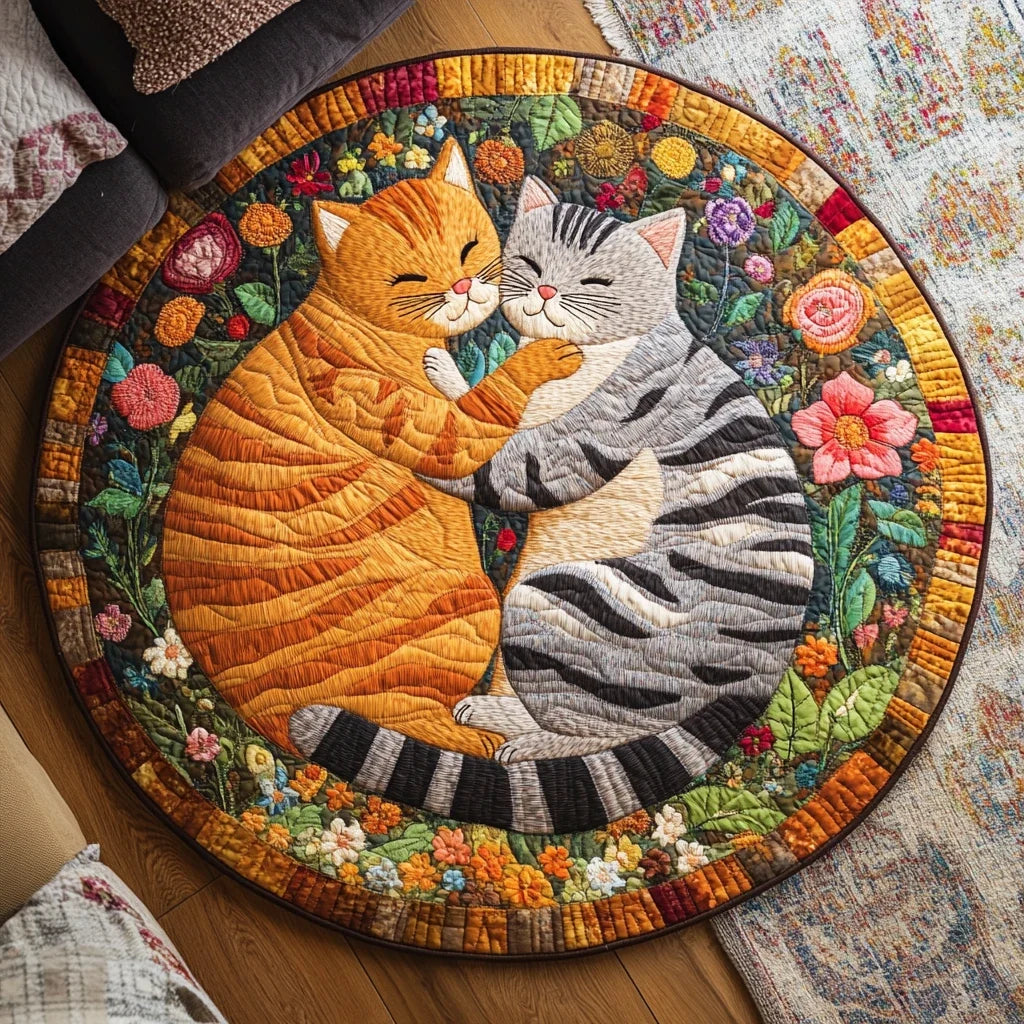 Feline Love Nest Quilted Round Mat