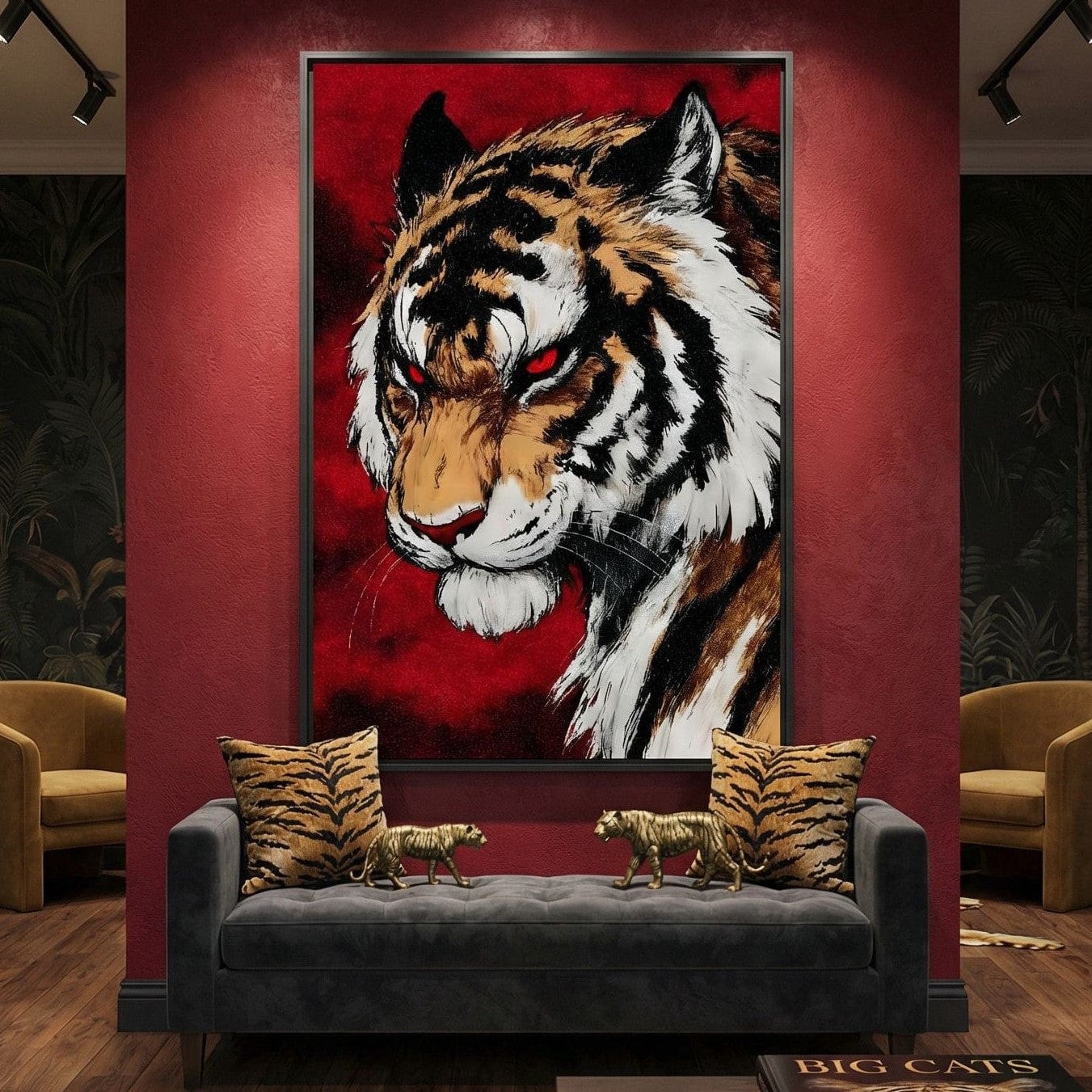 Fierce Tiger Red Eyes Roar Canvas Wall Art