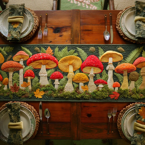 Fern Mushroom Quilted Table Runner