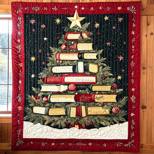 Festive Book Tree Quilt Blanket