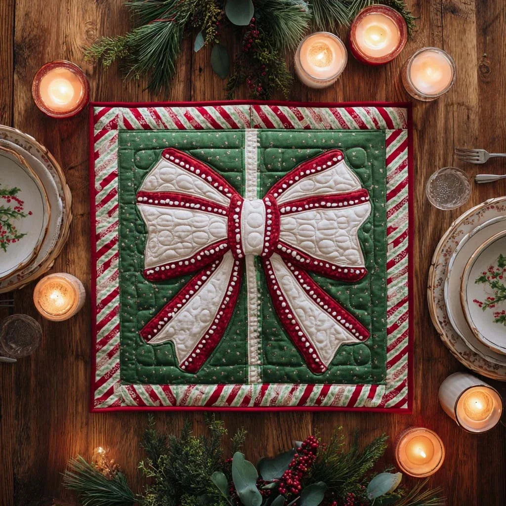 Festive Candy Bow Quilted Table Topper