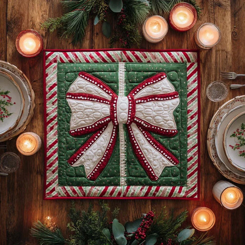 Festive Candy Bow Quilted Table Topper