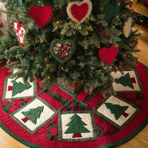 Festive Checks Christmas Quilted Tree Skirt