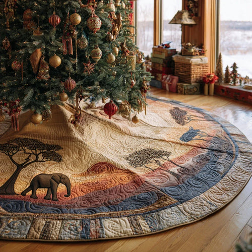 Festive Elephant Christmas Quilted Tree Skirt