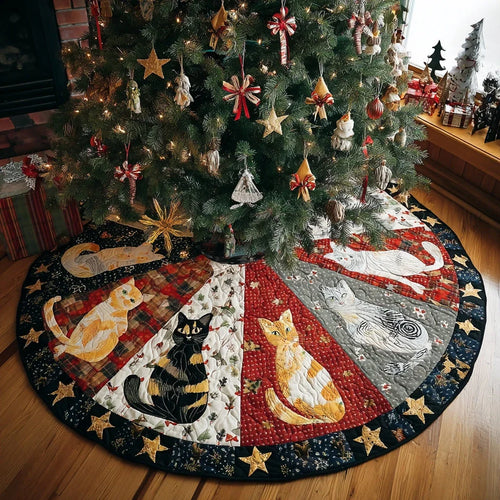 Festive Feline Christmas Quilted Tree Skirt