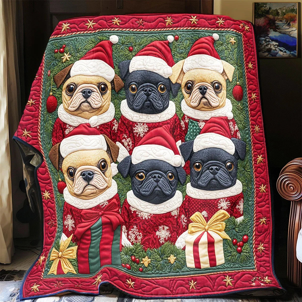 Festive French Bulldog Quilt Blanket
