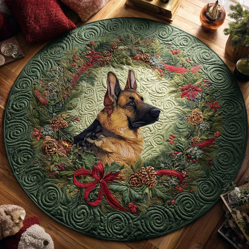 Festive German Shepherd Magic Quilted Round Mat