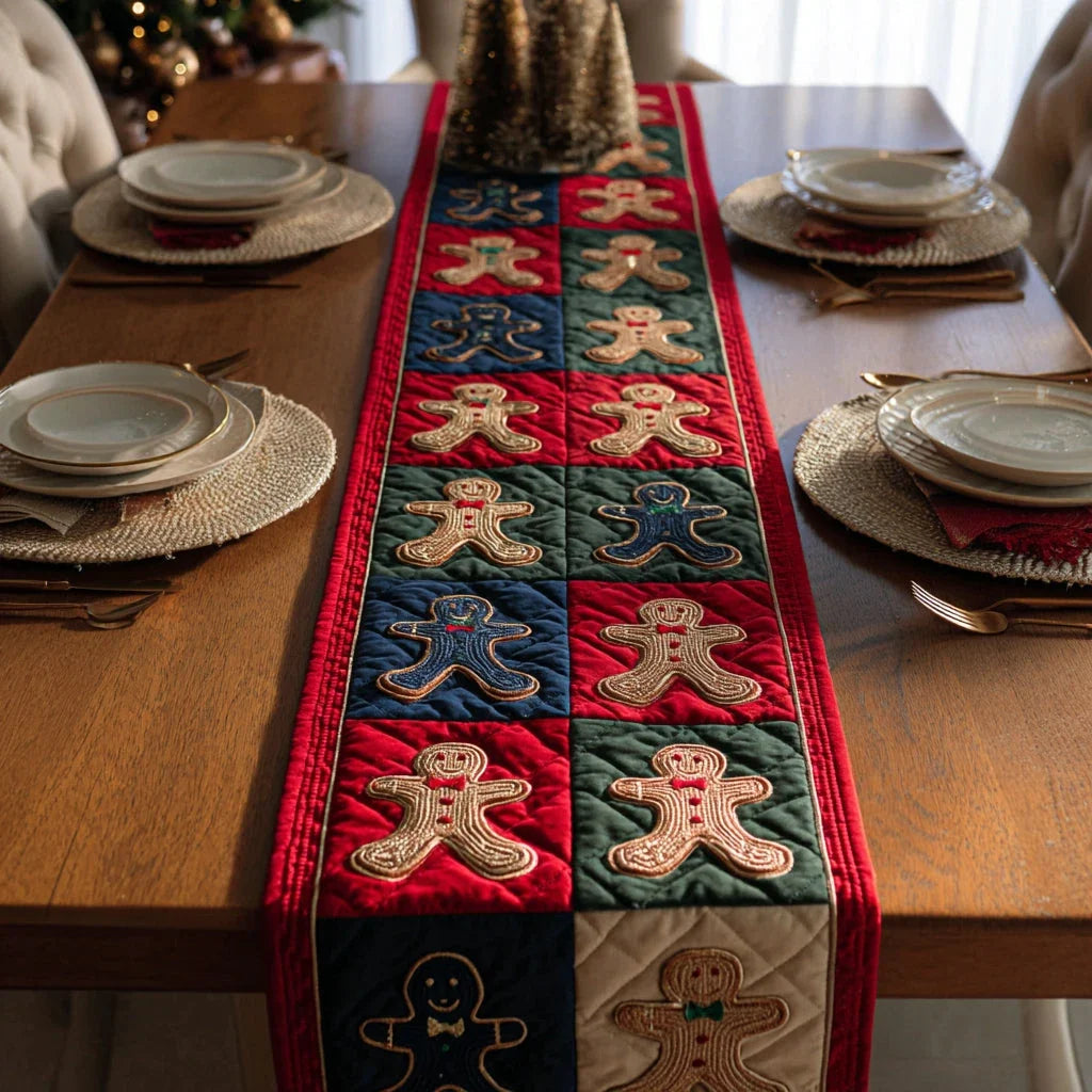 Festive Gingerbread Man Quilted Table Runner